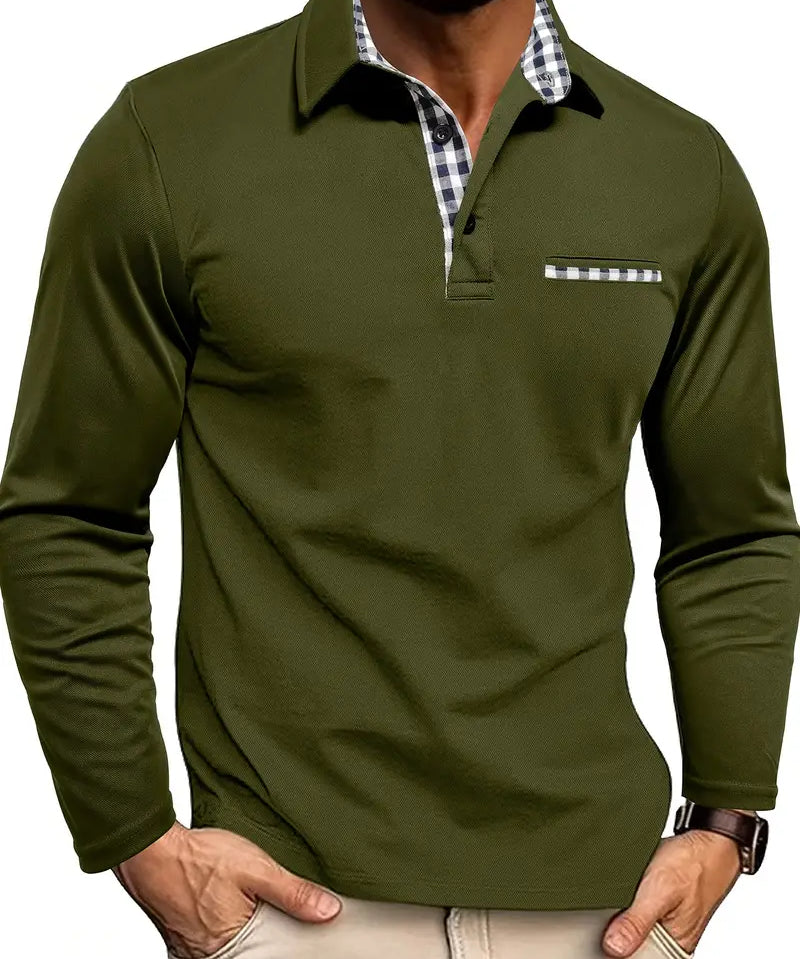 Kestwick | Long-Sleeve Polo Shirt with Contrast Check Collar