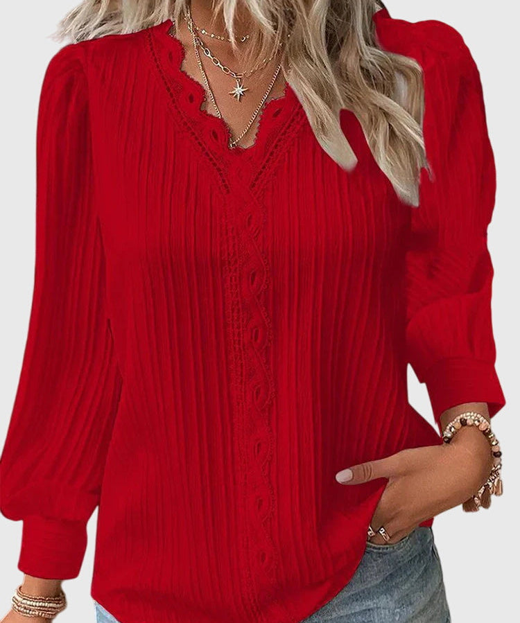 Silvaline | Textured V-Neck Pullover Blouse