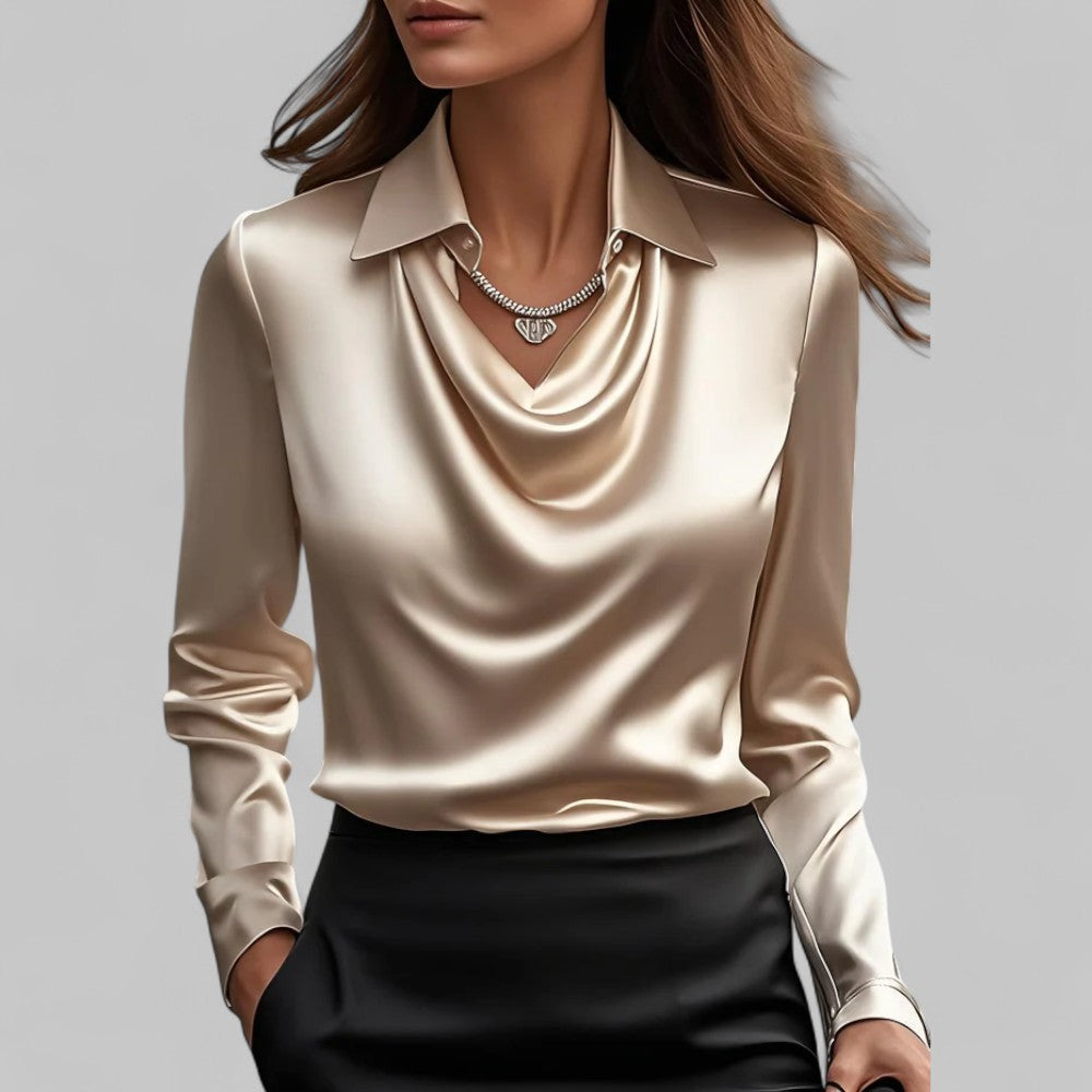 Belcanto | Satin Collared Blouse with Draped Neckline