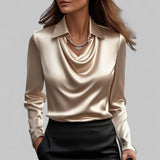 Belcanto | Satin Collared Blouse with Draped Neckline