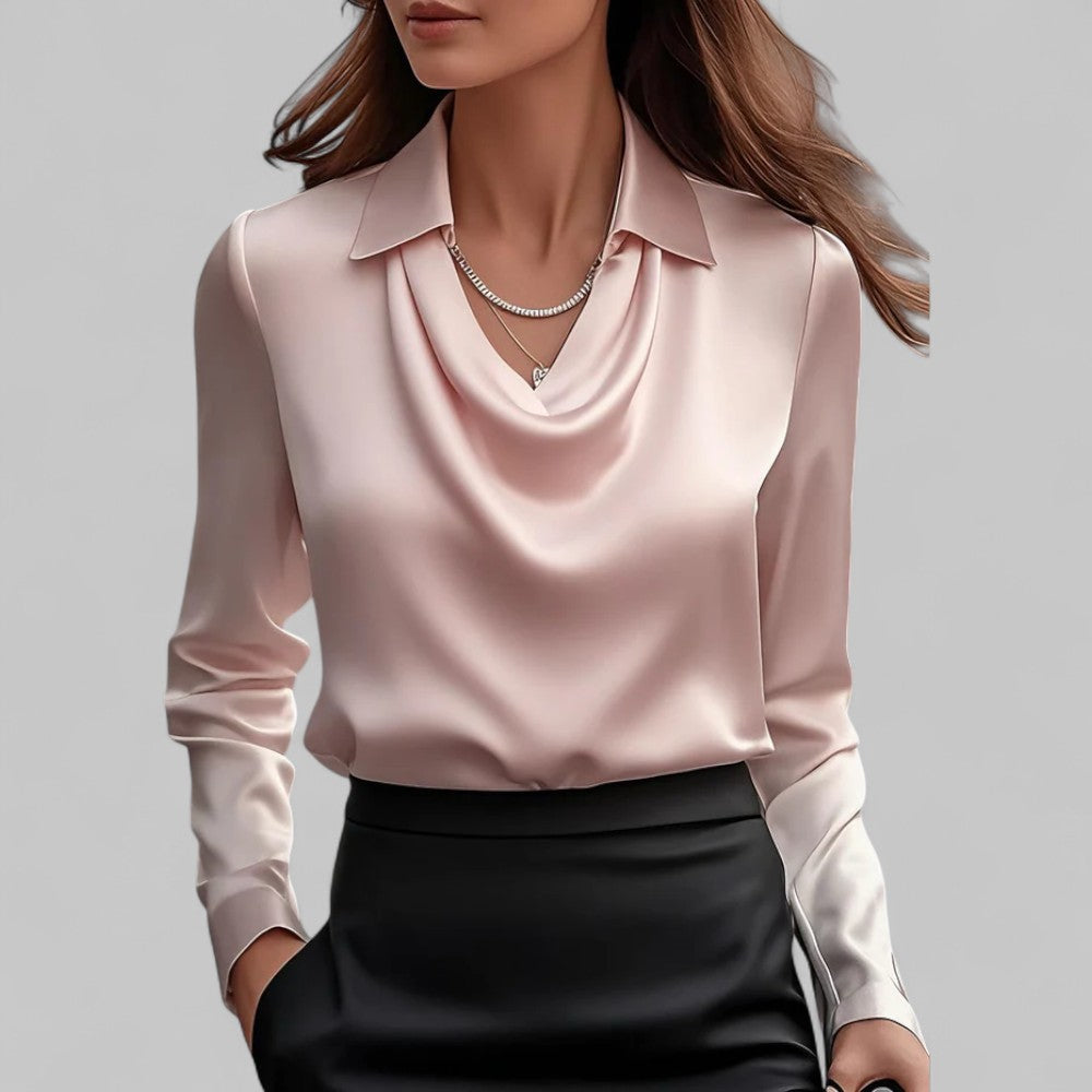 Belcanto | Satin Collared Blouse with Draped Neckline