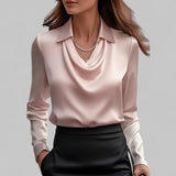 Belcanto | Satin Collared Blouse with Draped Neckline