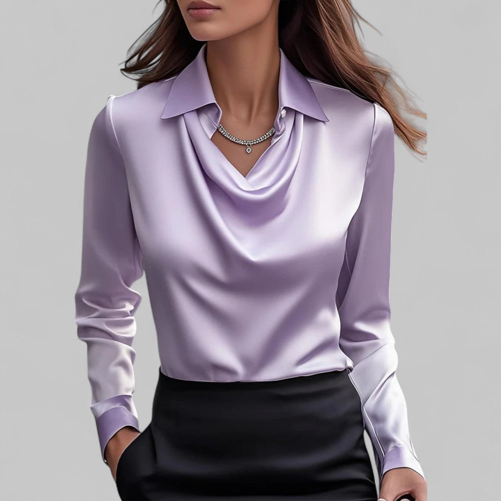 Belcanto | Satin Collared Blouse with Draped Neckline