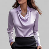 Belcanto | Satin Collared Blouse with Draped Neckline