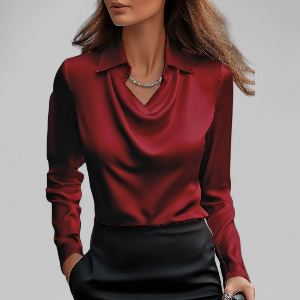 Belcanto | Satin Collared Blouse with Draped Neckline