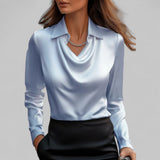 Belcanto | Satin Collared Blouse with Draped Neckline