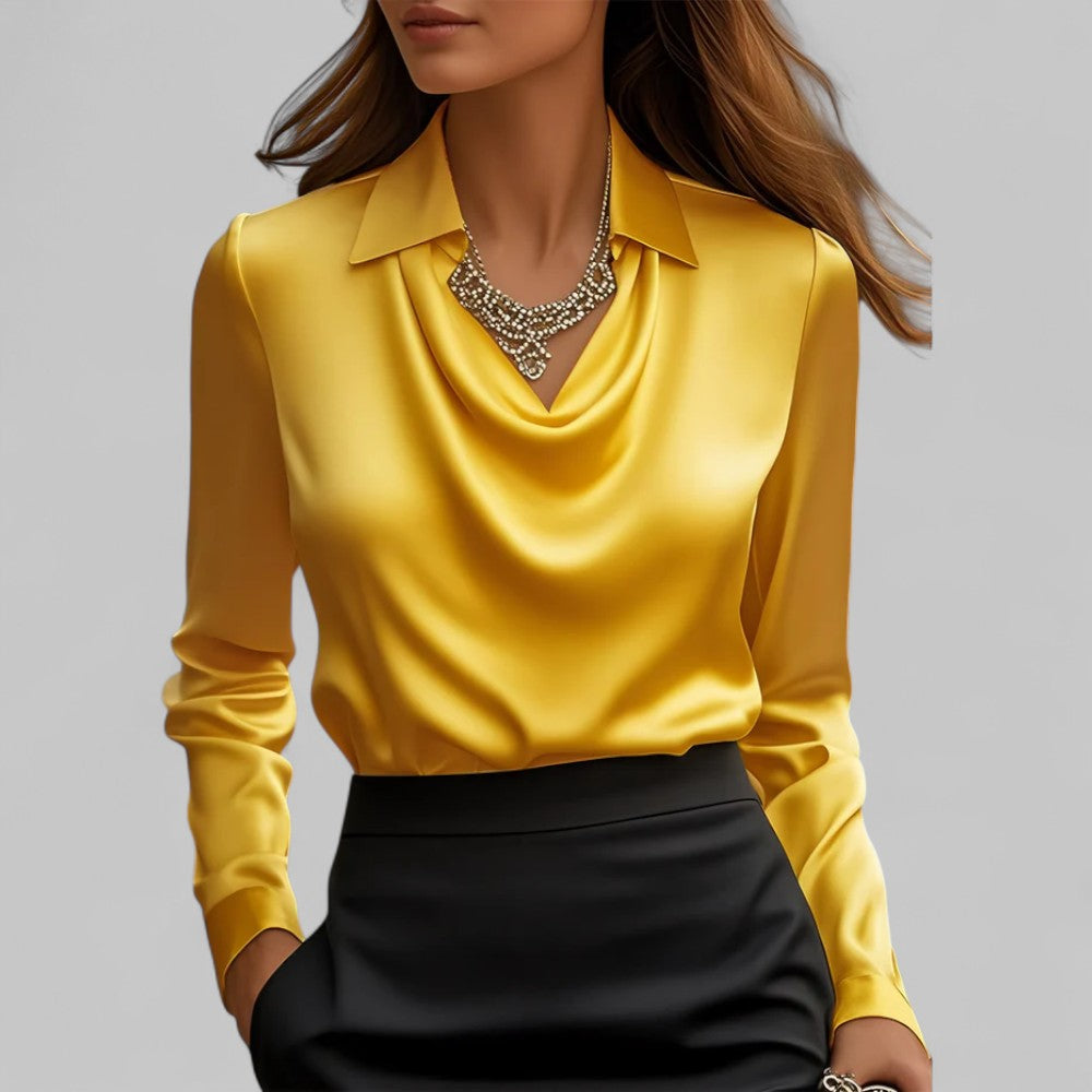 Belcanto | Satin Collared Blouse with Draped Neckline