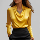 Belcanto | Satin Collared Blouse with Draped Neckline