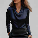 Belcanto | Satin Collared Blouse with Draped Neckline