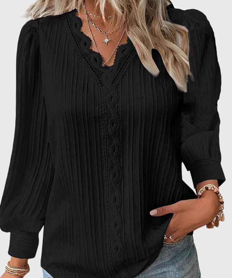 Silvaline | Textured V-Neck Pullover Blouse
