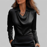 Belcanto | Satin Collared Blouse with Draped Neckline