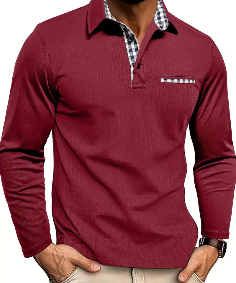 Kestwick | Long-Sleeve Polo Shirt with Contrast Check Collar