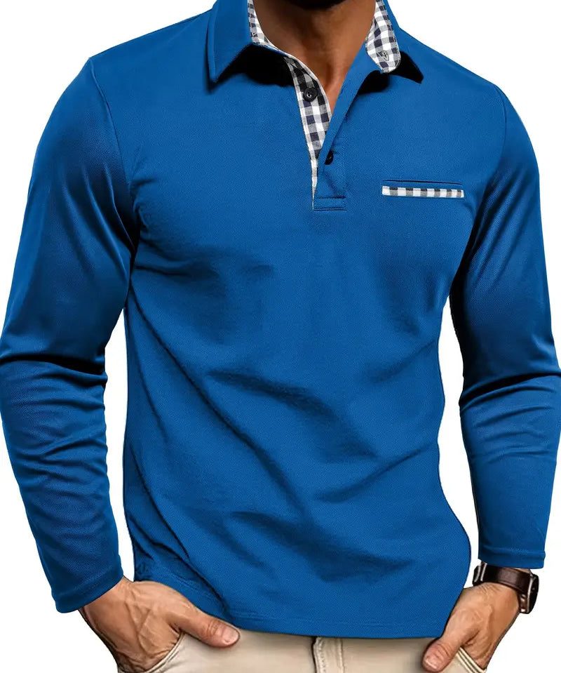 Kestwick | Long-Sleeve Polo Shirt with Contrast Check Collar