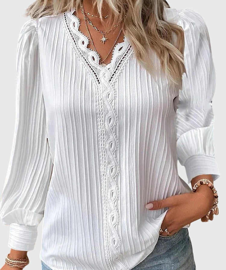 Silvaline | Textured V-Neck Pullover Blouse