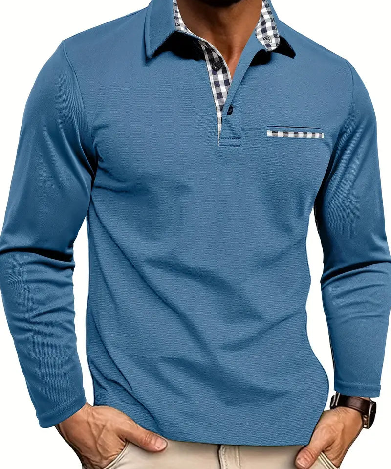 Kestwick | Long-Sleeve Polo Shirt with Contrast Check Collar