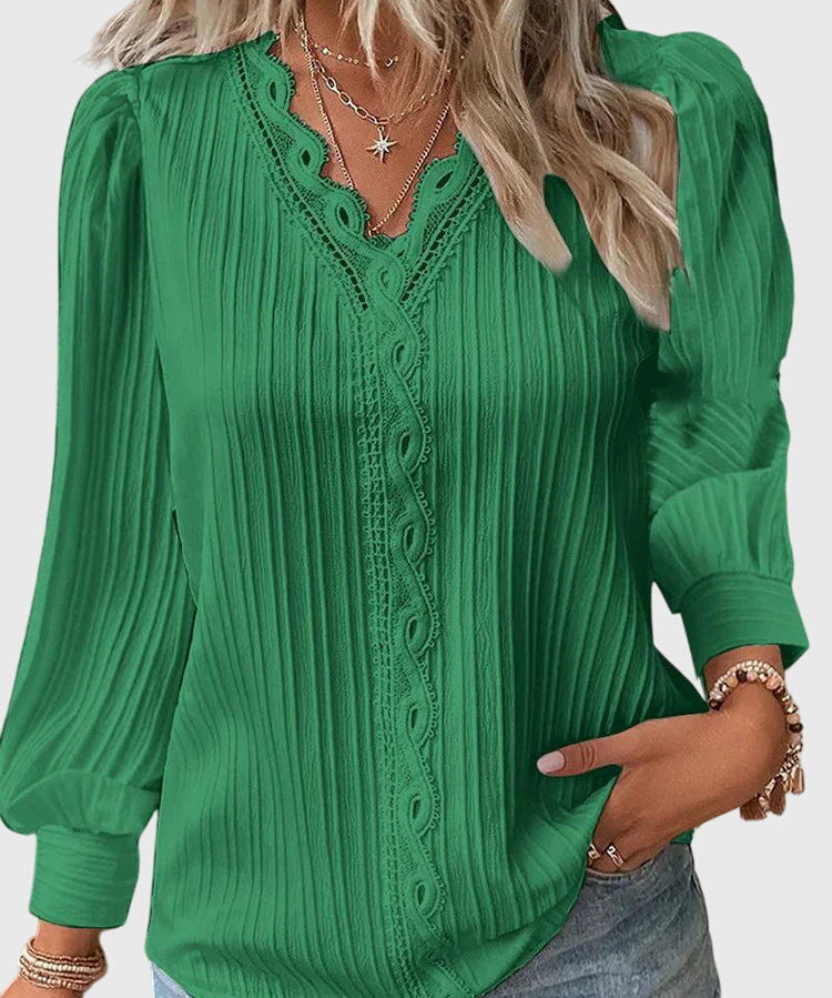 Silvaline | Textured V-Neck Pullover Blouse
