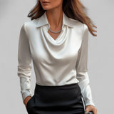 Belcanto | Satin Collared Blouse with Draped Neckline